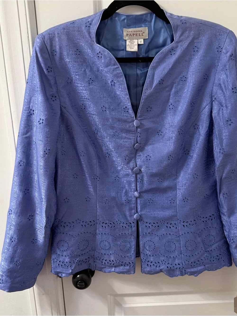 NWT Adrianna Papell 12 SILK Elegant Eyelet Lace Button-Front Jacket Skirt Set